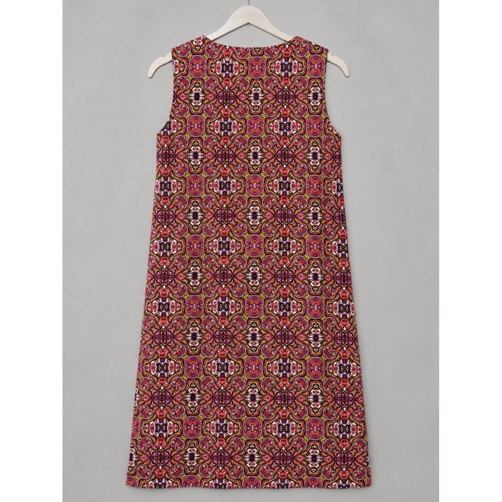 Lands End Womens XS Pink Orange Medallion Split Neck Sleeveless Shift Dress - Picture 3 of 10